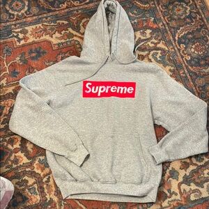Graphic Heather Gray Hoodie with Red Logo